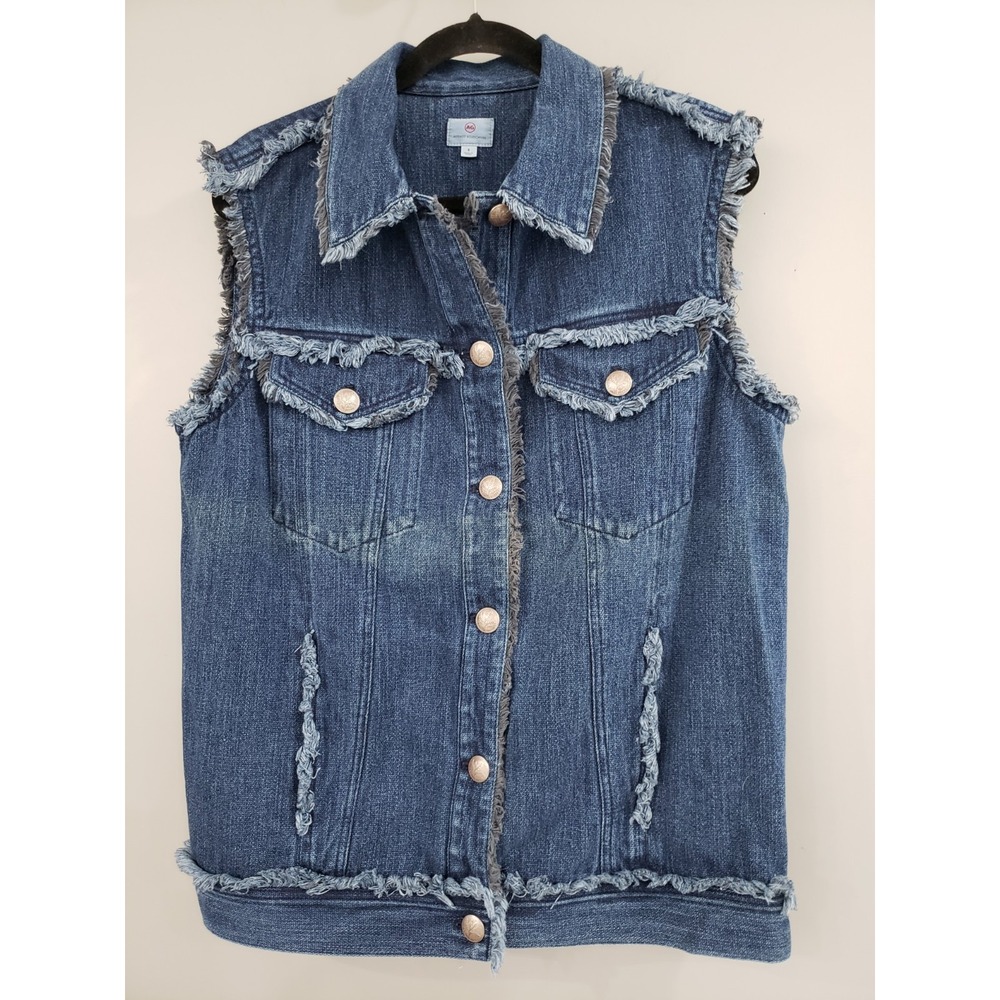 NWOT Adriano Goldschied AG Jean Sleeveless Button Up Vest Dark Wash Raw Hem